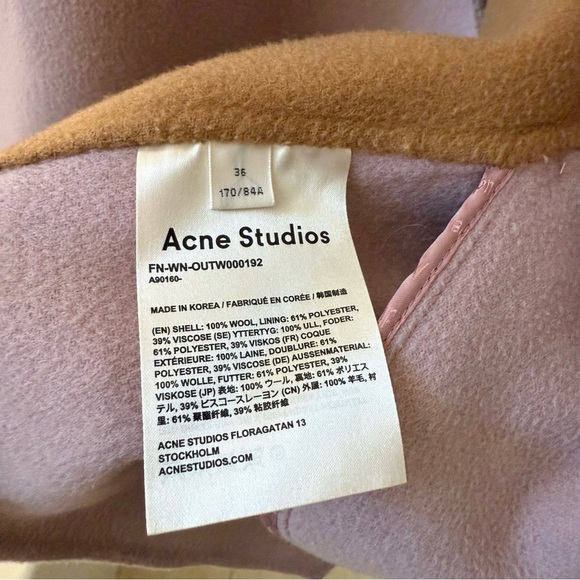 ACNE STUDIOS Odine Double Breasted Wool Coat in Powder Pink Melange Sz 36/Small - Picture 8 of 8
